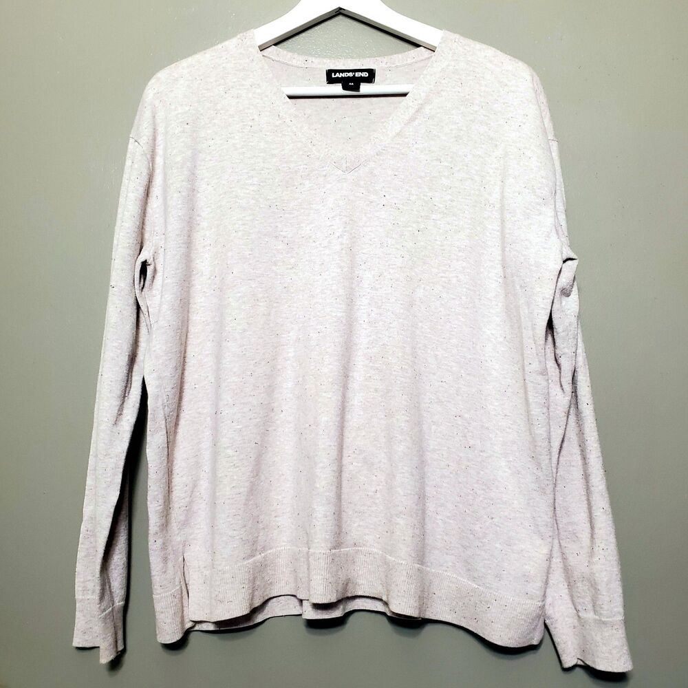 Lands' End Womens Sweater Size Medium 10/12 Heathered Tan Pink Speckled Stretch